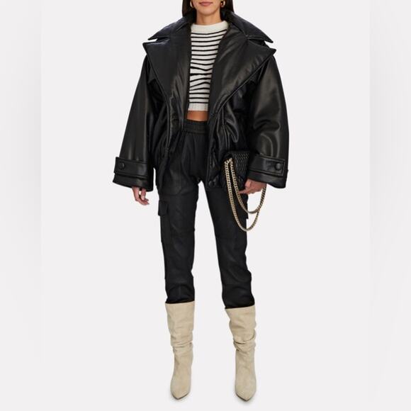 Ronny Kobo Oversized Coat Vegan Leather Puffer Black Small